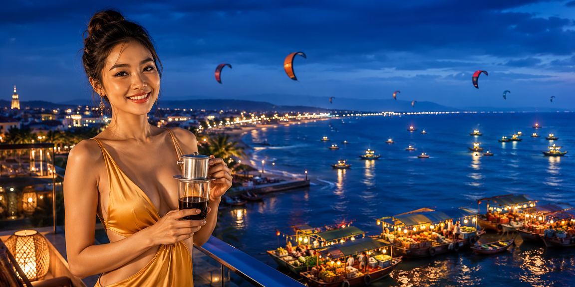 Người dùng Mũi Né thư giãn bên cà phê và chơi game trực tuyến buổi tối